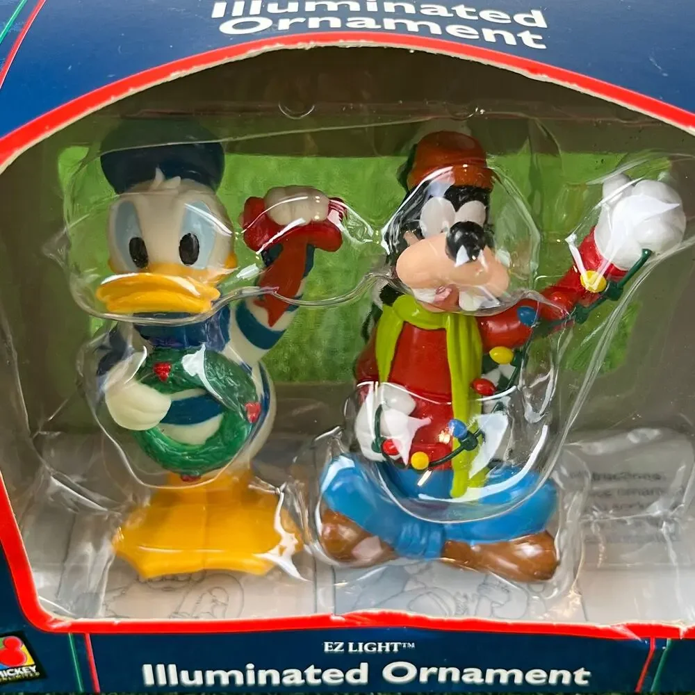 Santa's Best Disney Mickey Mouse Illuminated Ornament Set Donald Duck and Goofy